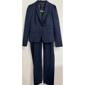 J Crew Pant Power Suit Two Piece Set Navy Blue Tailored Fit Blazer Sz 0 Pants 00